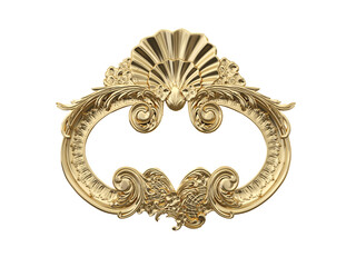 Golden vintage frame, mirror. Design retro element. physical realistic reflection . 3d rendering