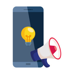 smartphone megaphone and light bulb design, Digital marketing and ecommerce theme Vector illustration