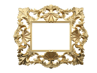 Golden vintage frame, mirror. Design retro element. physical realistic reflection . 3d rendering