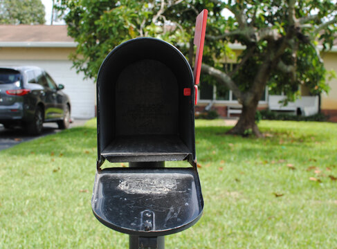 open mail box on lawn