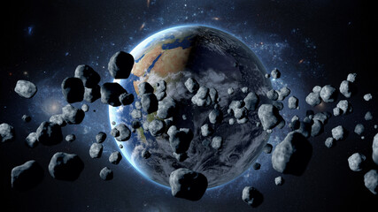 flying asteroid, meteorite to Earth. outer space. Armageddon. 3d rendering