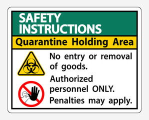 Safety Instructions Quarantine Holding Area Sign Isolated On White Background,Vector Illustration EPS.10