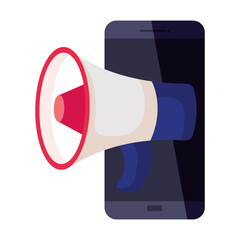 smartphone with megaphone design, Amplifer speaker bullhorn announce speech message communication and loud theme Vector illustration