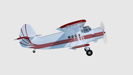 old retro bi plane isolate on white. 3d rendering