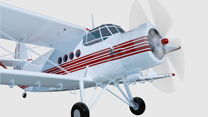 old retro bi plane isolate on white. 3d rendering
