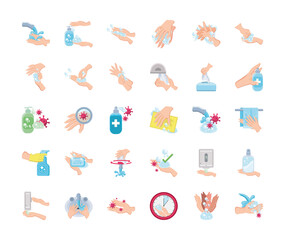 Fototapeta na wymiar set of icons of hand washes on white background