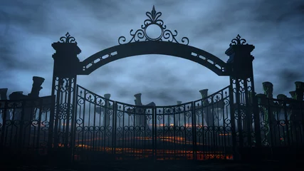 Fotobehang Horror night cemetery, grave. Moonlight . halloween concept. 3d rendering © 3D motion