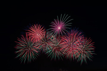 Fireworks above Sea in the downtown area 