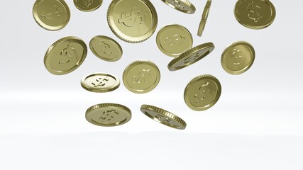 Falling golden coins, Gold coins money drop isolated on the white background,Business concept for finances,3d rendering.