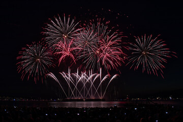 Fireworks above Sea in the downtown area 