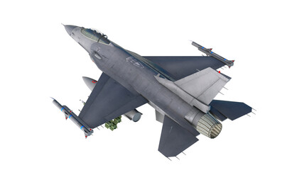 Fototapeta na wymiar F -16 , american military fighter plane.Jet plane. Fly in clouds. 3d rendering