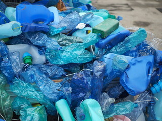 Plastic bottles waste for recycle close up view