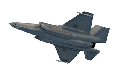 Fototapeta na wymiar F 35 , american military fighter plane.Jet plane. Fly in clouds. 3d rendering