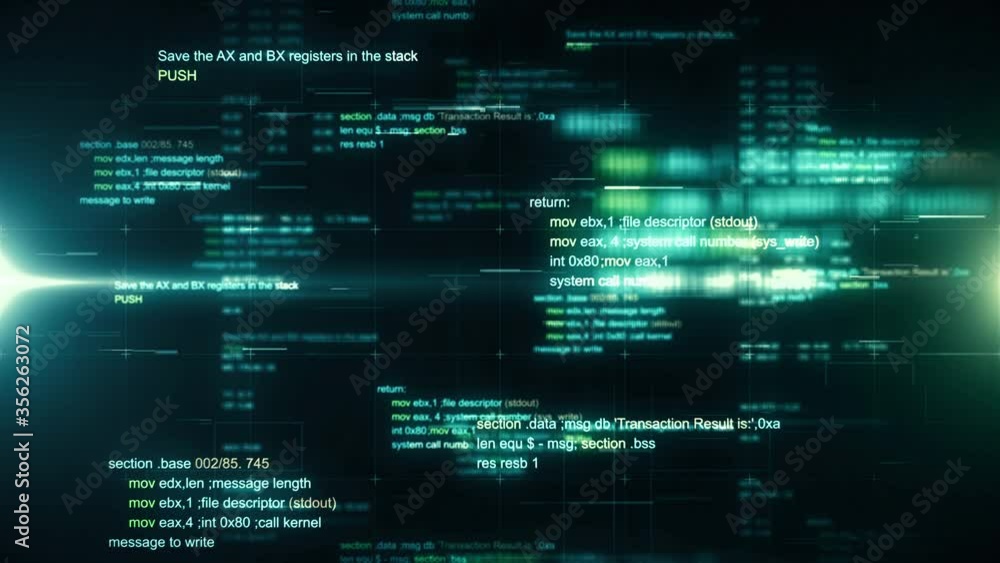 Poster technology background with abstract digital code motion. software development process concept in a c