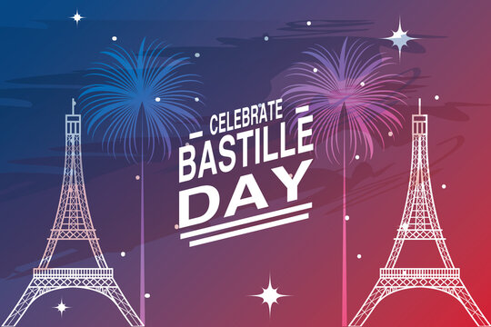 banner or poster for the French national day, label celebrate bastille day