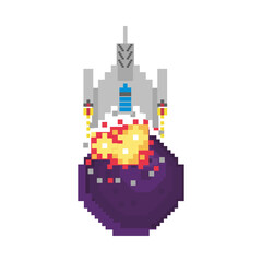 space ship flying 8 bits pixelated icon