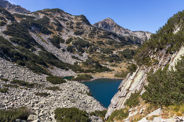 Fototapeta na wymiar Panoramica of Banderitsa Fish lake, Pirin Mountain, Bulgaria