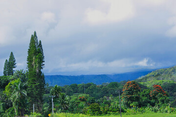 Hawaiian Landscape, Tropical Landscape with Ominous Clouds, Storm Clouds over the Island, Maui Landscape, Rainforest Scenery