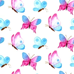 Fotobehang Vlinders Aquarel romantische naadloze patroon van kleur vlinders. Verzameling van geïsoleerde handgetekende insecten. Voor printkaarten, mode, linnengoed, stof, jurk, kleding, textiel, uitnodiging, wallpapers, banners