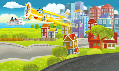 Fototapeta premium cartoon happy scene with different vehicles cars illustration