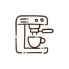 Coffee machine doodle icon. Outline style hand drawn illustration. Cafeteria symbol.