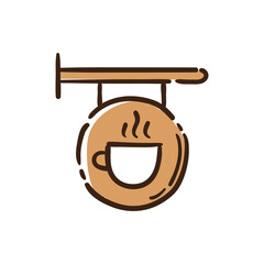 Coffee shop signboard doodle. Cafeteria sign hand drawn illustration.