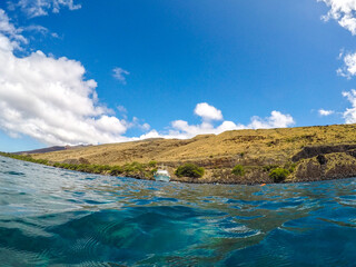 Fototapeta premium Maui Ocean, snorkelling in the pacific, Pacific Ocean swimming, off the coast perspective