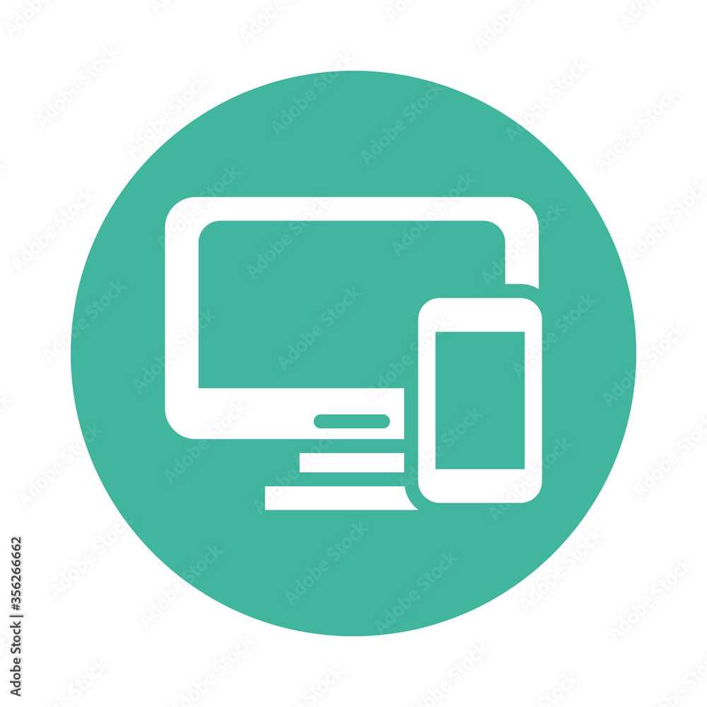 Poster desktop with smartphone block style icon
