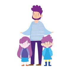 father little daughter and son carton character, family day