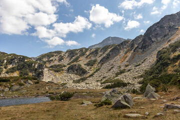Panoramica of Banderitsa Fish lake, Pirin Mountain, Bulgaria