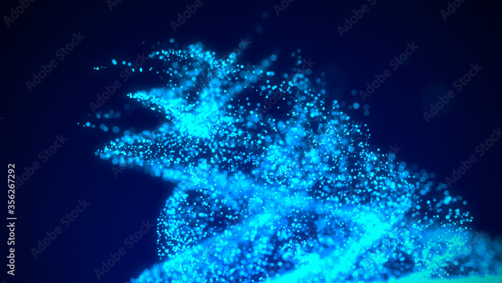 Aufkleber A vortex of lighting particles. A tornado of twisted glowing blue dots. Abstract digital background with beautiful swirls. 3D tunnel or wormhole. 3D rendering.