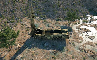 Mobile nuclear russian ballistic missile. 3d rendering.