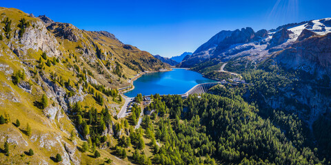Lago Fedaia (Fedaia Lake), Fassa Valley, Trentino Alto Adige, an artificial lake and a dam near...