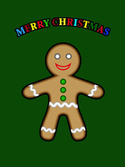 merry christmas card with cartoon style gingerbread man