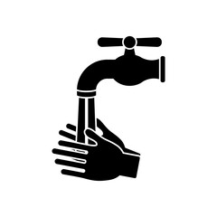 water faucet and hands washing icon, silhouette style