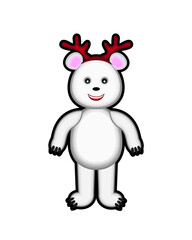cartoon style polar bear wearing reindeer antlers