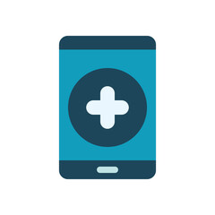 smartphone with medical app icon, flat style