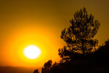 sunset at the mountains of La Font del Barber in Spain