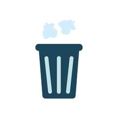 crumpled papers and trash can, flat style