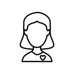 avatar woman wearing a tshirt with heart icon, line style