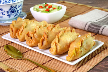 Chicken curry puff, famous snack in South East Asia. Halal food