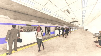 電車黄色 ホーム ドア開く 人有り イラスト71 Wall Mural Hiro Studio 電車黄色 ホーム ドア開く 人有り イラスト71 Wall Mural Hiro Studio