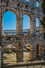 View of Ancient roman amphitheater in the croatian city Pula.