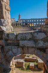View of Ancient roman amphitheater in the croatian city Pula.