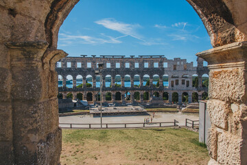 View of Ancient roman amphitheater in the croatian city Pula.