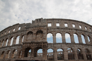 View of Ancient roman amphitheater in the croatian city Pula.