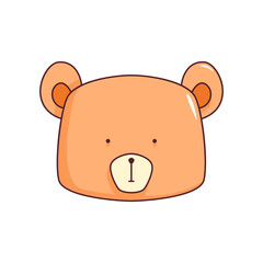 Vector illustration of a pink cute bear's face. Isolated on white background. Cute forest animal