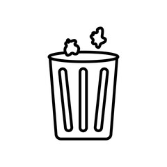 Crumpled Papers and Trash Can, line style