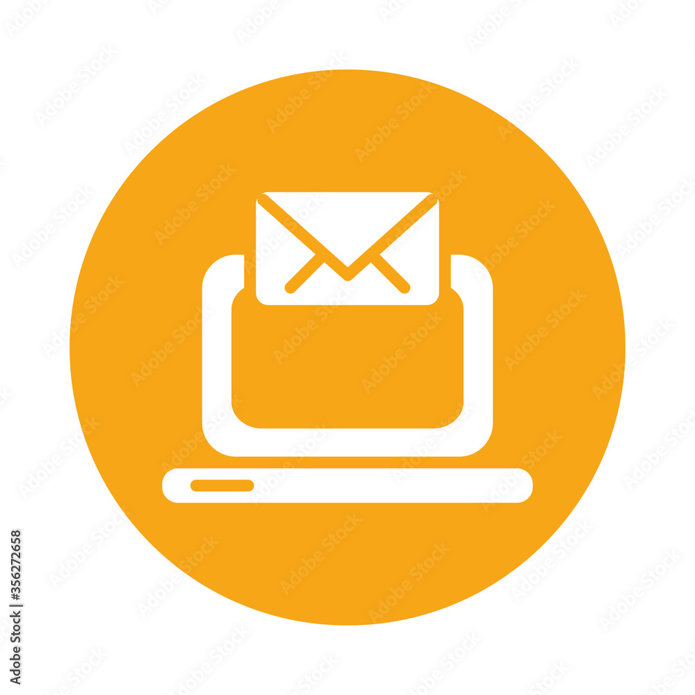 Poster laptop with envelope block style icon