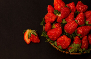 Strawberries in ceramic bowl. Delicious fresh and ripe strawberries...